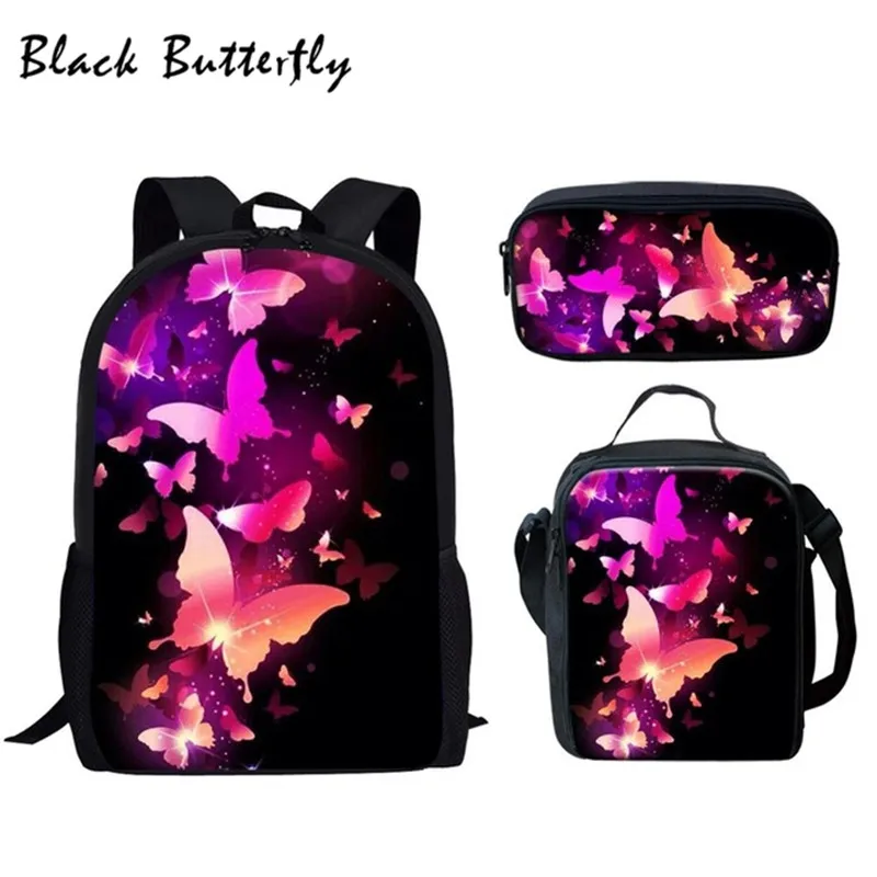 Fashion School Bags 3 Pcs/Set Colourful Butterfly Pattern Children Shoulder Book Bag Girls SchoolBag Gorgeous Design | Багаж и сумки