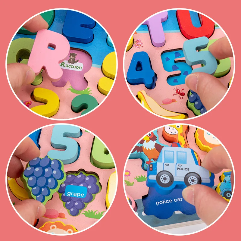 Wooden Montessori Toys Fruit Digital Alphabet Animal Traffic Figure Matching Puzzle Preschool Busy Board Educational Kids | Игрушки и