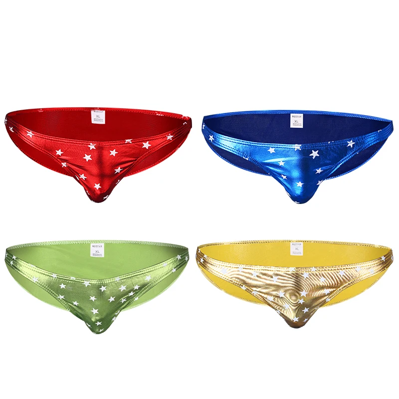 4 шт Мужские трусы микро стринги блестящие печатных пенис из искусственной кожи