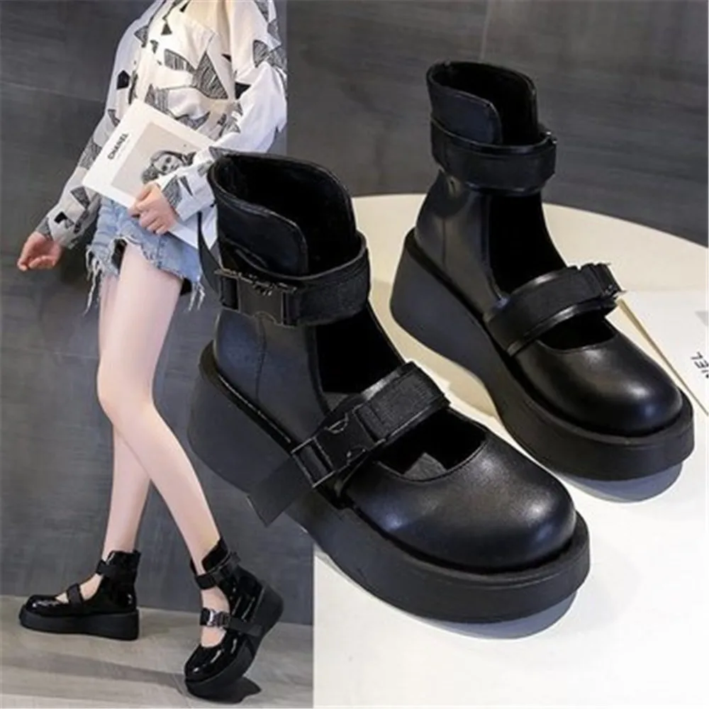 

2022 Spring Autumn New Pumps Female Japanese Lolita Uniform Leather Shoes Round Head Muffin Thick Soled Mary Jane Shoes Women