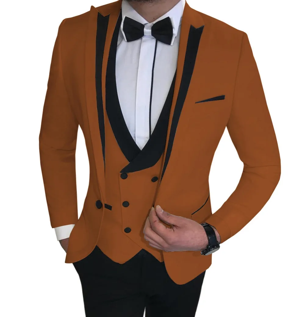 Костюмы Под заказ Slim Fit 3 шт. деловой пиджак жениха смокинг Блейзер белые костюмы для свадьбы выпускной вечер(Блейзер+ жилет+ брюки