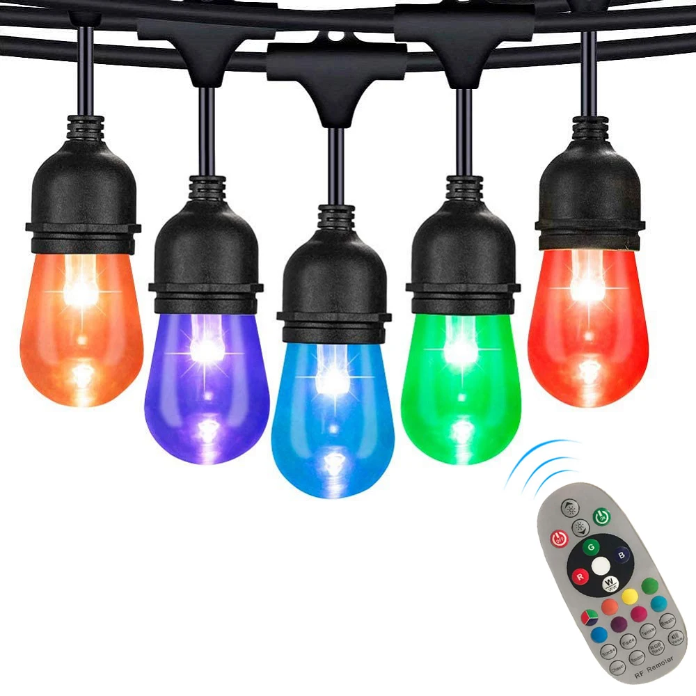 15M Color Changing Outdoor String Lights 48FT RGB S14 Shatterproof Edison Bulbs Dimmable LED Commercial Christmas Lights Garden