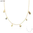 Женское золотистое ожерелье с цветком ANDYWEN, из стерлингового серебра 925 пробы, роскошное блестящее колье с изысканными кристаллами