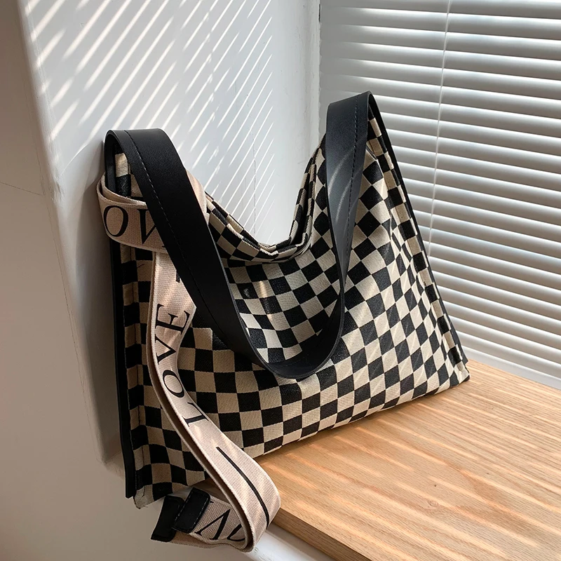 

с доставкой Soft Big Shoulder Bag Designer Women Totes 2021 hit Winter Brand Luxury Fashion Large Capacity Black Plaid Handbag