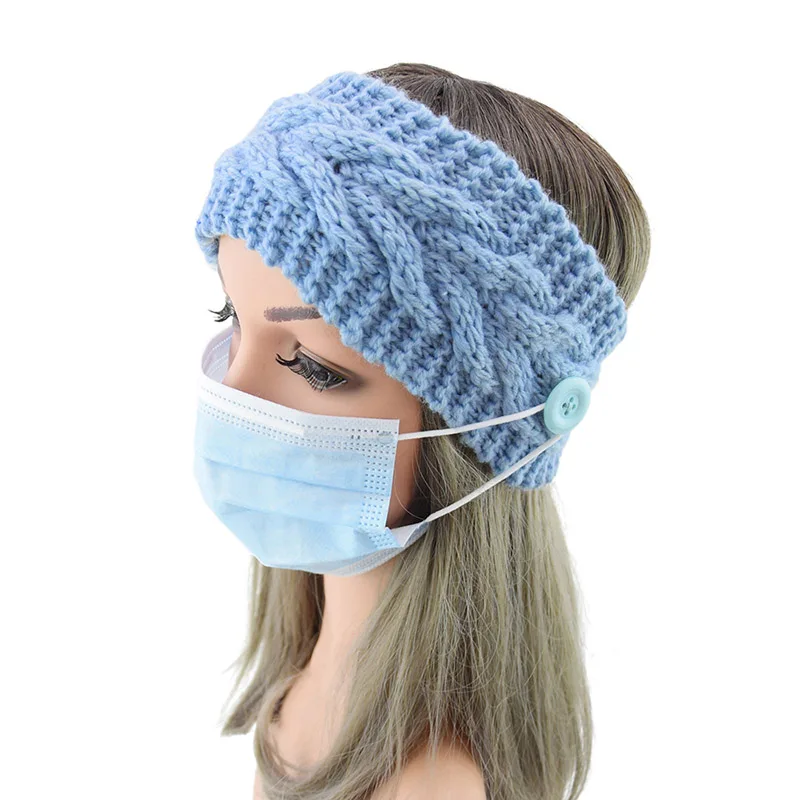 

Unisex Doctor Nurse Button knitting Headband solid Headwrap Protect Ears Face Mask Holder Elastic Turban bandana