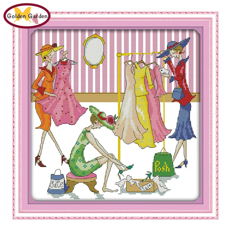 

GG Happy Shopping Counted or Stamped Cross Stitch 11CT14CT DIY Kits Needlework Embroidery Cartoon Cross Stitch Sets for Kids