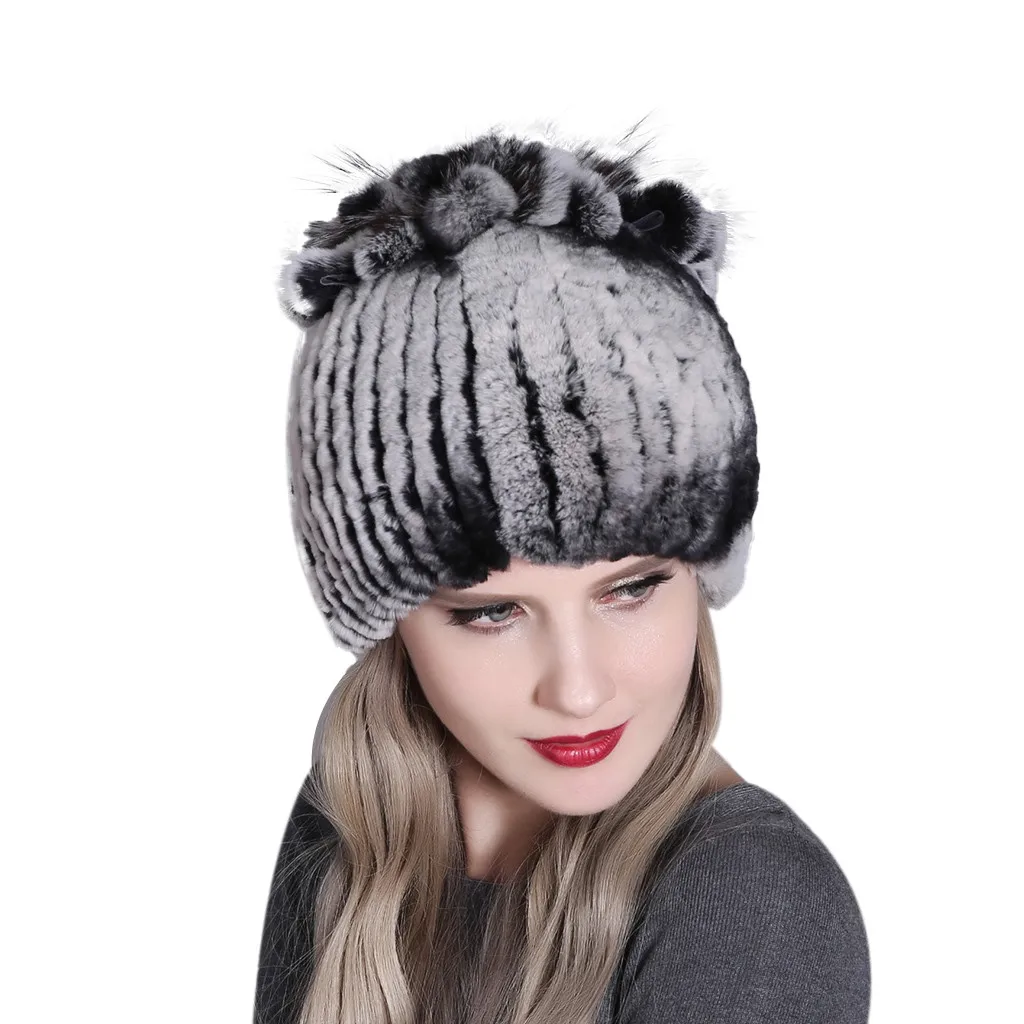 Женская зимняя шапка женская для женщин из меха кролика и лисы шапки Рекс женские