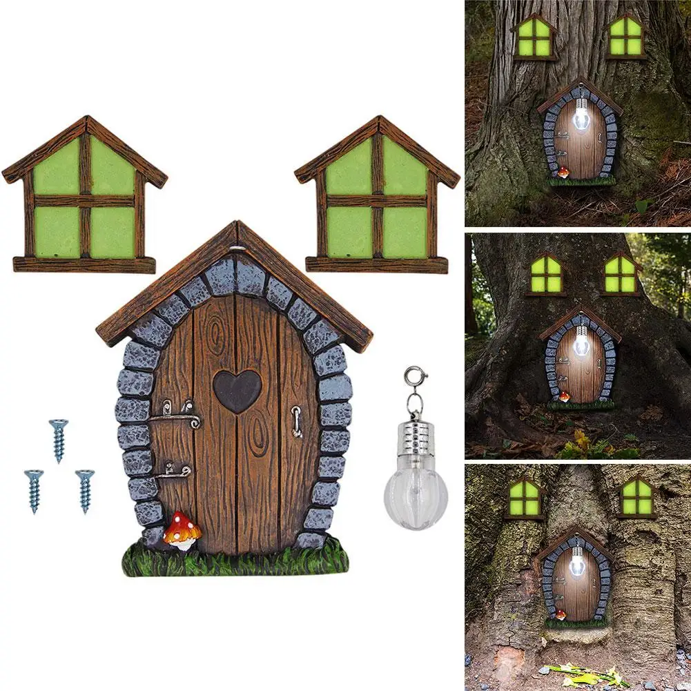 

New Garden Fairy Gnome Home Decoration Doors Windows For Yard Ornaments Pendant Sculpture Resin Figurines Garden Handicraft M4B7