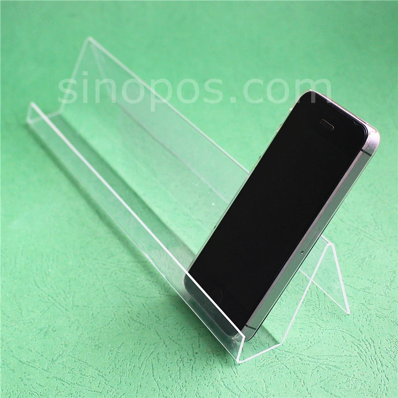 Акриловая подставка для сотового телефона с держателем бирки прозрачная полка