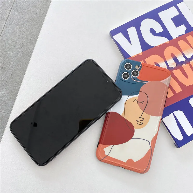 

Retro abstract line girls geometric art Phone case For iPhone 11 Pro Max Xr Xs Max X 7 7 Plus 8 Plus 7Plus case silicone cover