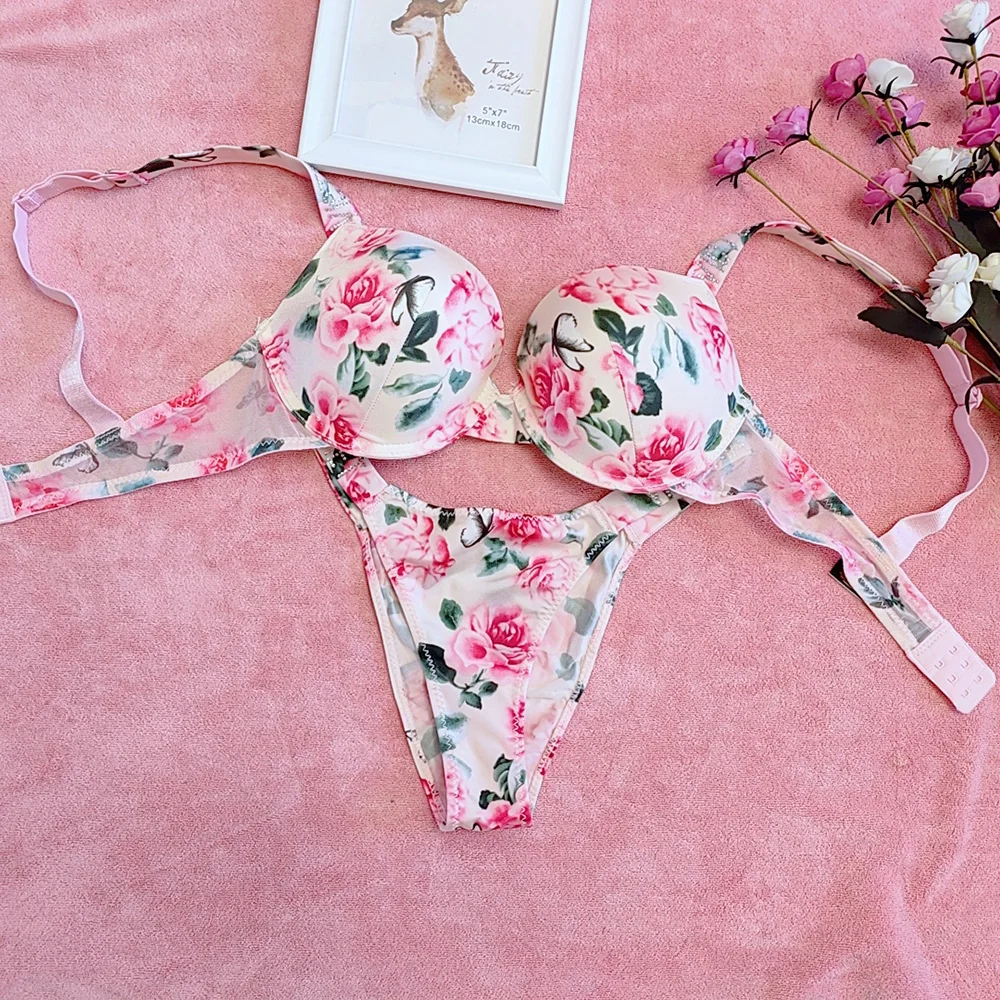 

New Rhinestone Hot Diamond Underwear Set Women's Bra Set Bikini Traceless Floral Sexy Backless Shoulder Strap Adjustable Bra