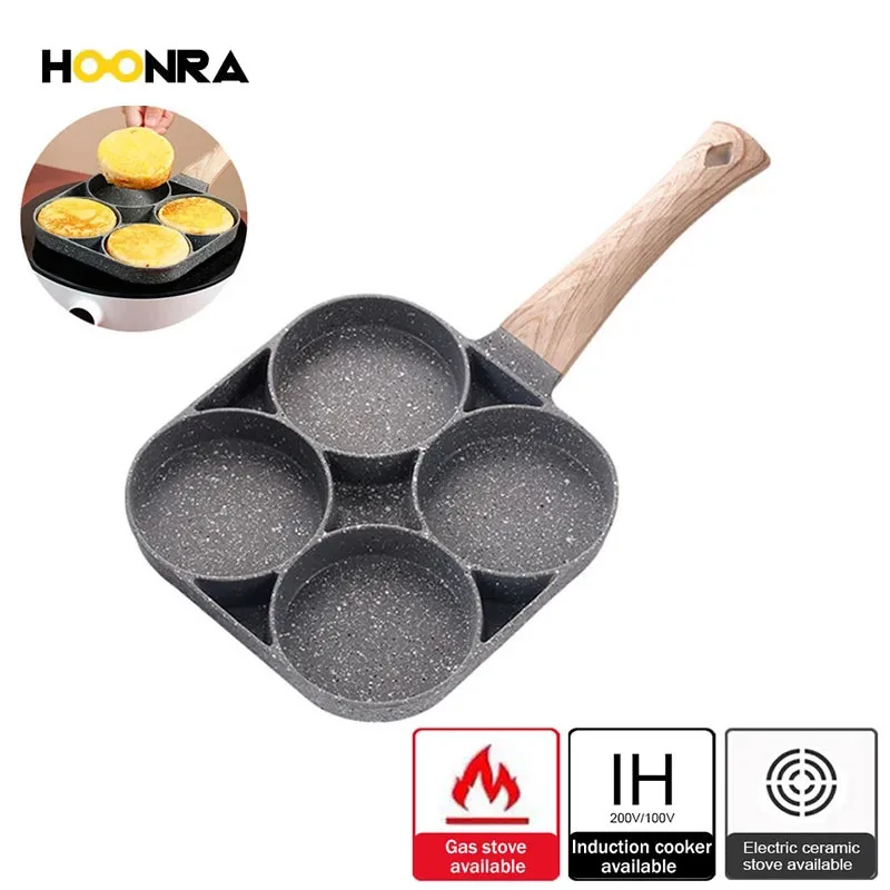 

HOONRA Four-hole Frying Pan Non-stick Pancake Steak Pan Aluminum Alloy Egg Ham Pot Breakfast Cooking Pot Kitchen Tools