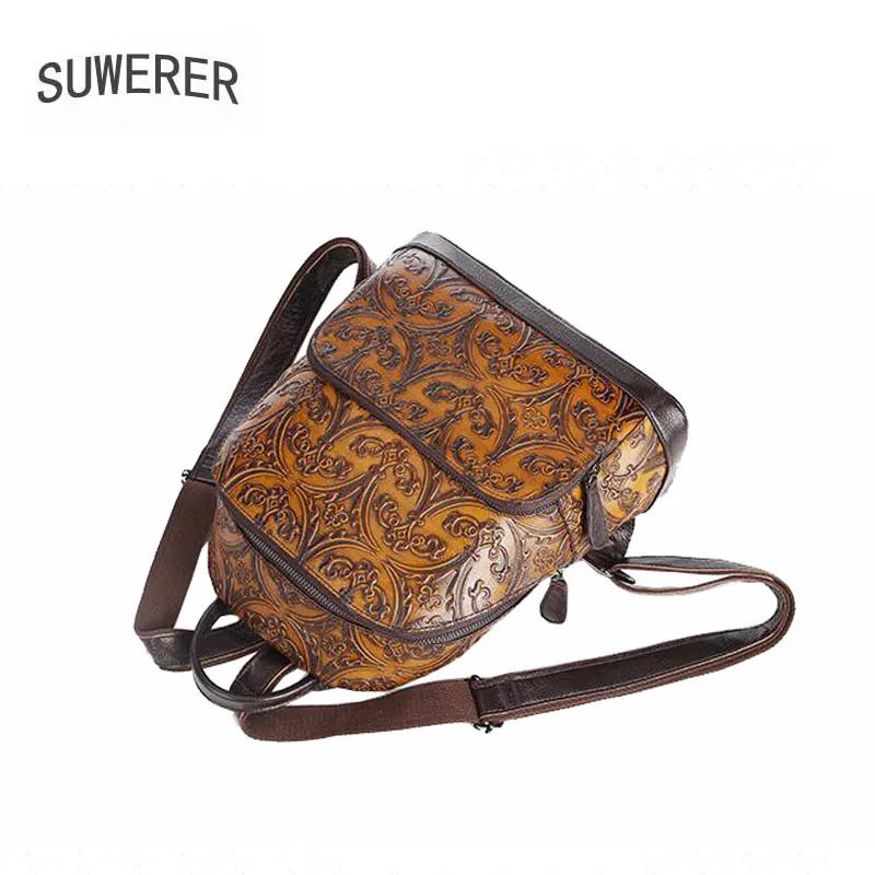 

SUWERER designer bags famous brand women bags 2020 new backpack women Genuine Leather bag cowhide Embossed bag women backpack