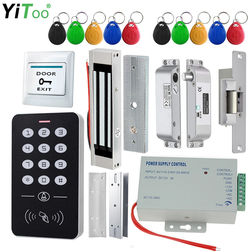 

YiToo Door Access Control System Kit RFID Keypad + Power Supply + Electric 180KG Magnetic Lock Strike Door Locks for Home Safe