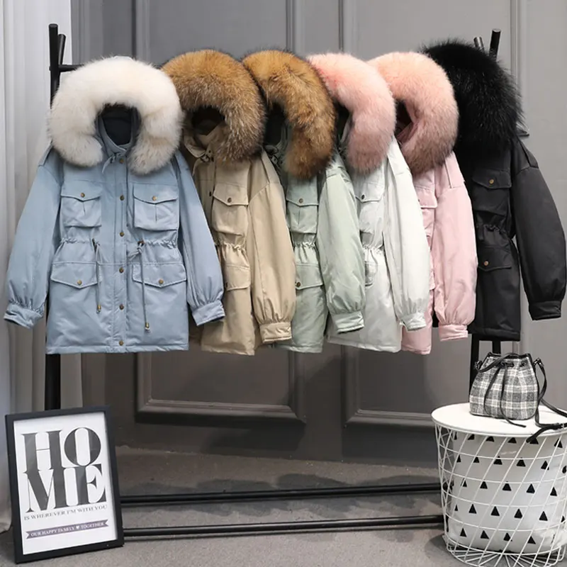 Зимняя женская куртка с капюшоном 2020 белый утиный пух парка средний длинный