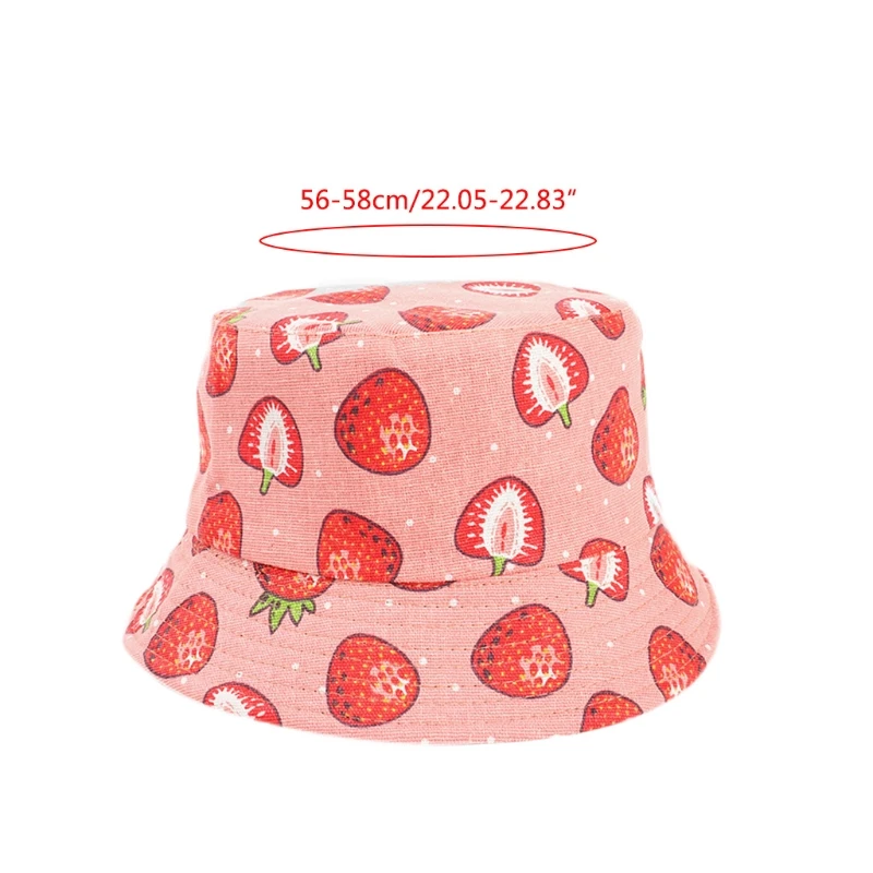 

Cute Strawberry Fruit Print Bucket Hat Reversible Foldable Panama Fisherman Cap 50PF
