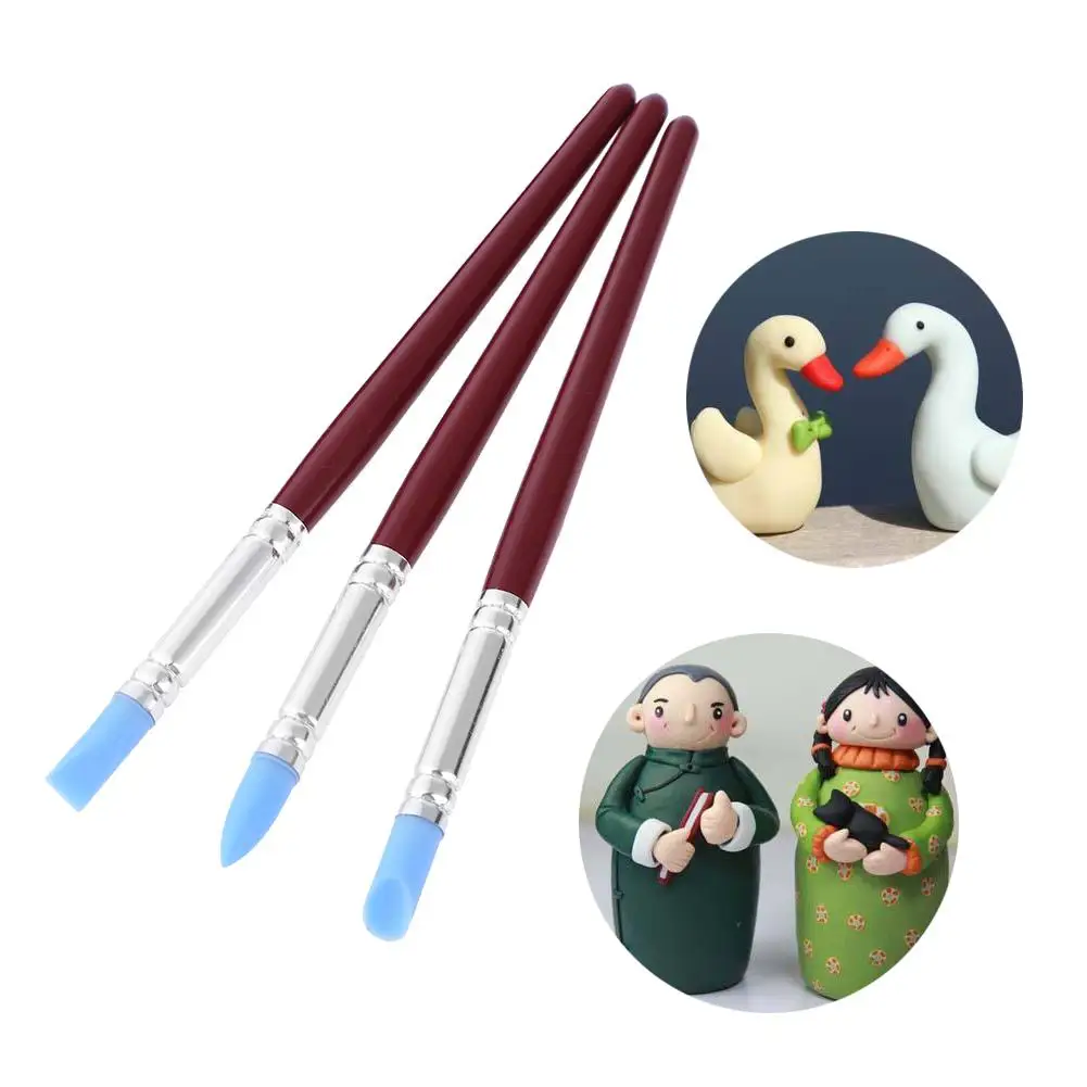 

5pcs Soft Silicone Nail Art Craft Pottery Clay Pen Sculpting Polymer Modelling Shaper Tools Cake Fondant Decorating Brush Pen