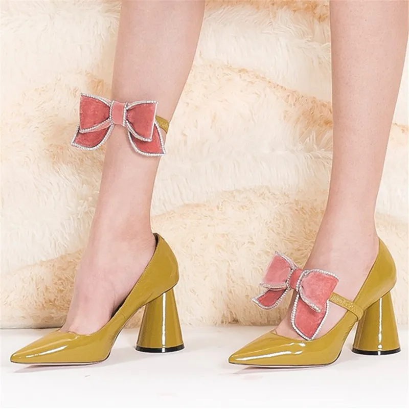 

Cute Bowknot Women Pumps Patent Leather Ladies Dress Shoes Pointed Toe 8CM High Heels Stiletto Mary Janes Shoes Woman