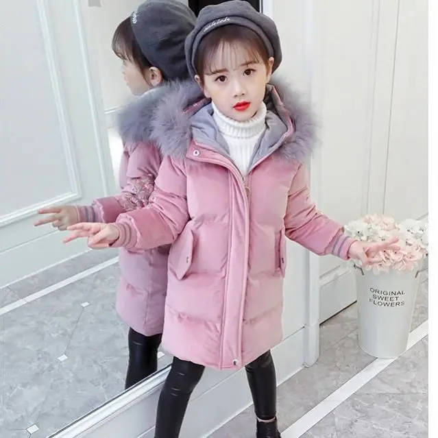 2019 Одежда для девочек зимняя куртка детское зимнее пальто с капюшоном вышитыми