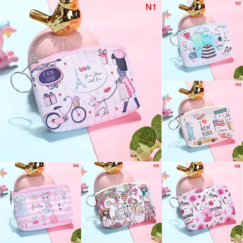 

Cute Cartoon Pattern Key Money Bags Waterproof Women Card Case Business Card Holder Girls Credit Card Bag ID Card Mini Wallet