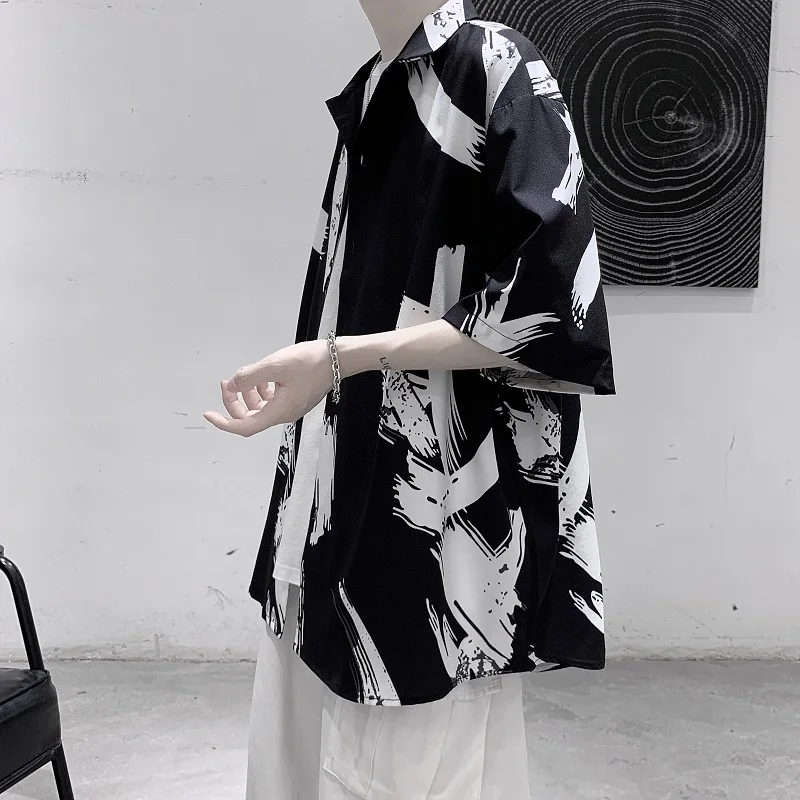 

Japan Style Oversized Shirt Men Retro Print Leisure Beach Hawaii Style Streetwear Summer Shirt Short Sleeve Casual Shirts Male