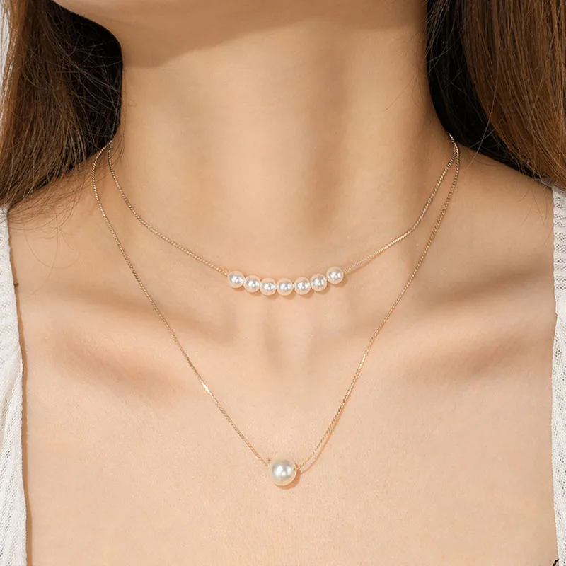 

Simple Elegant Double Layer Imitation Pearl Pendant Necklace for Women Ladies Korean Geometric Necklace Jewelry Kolye YN1039