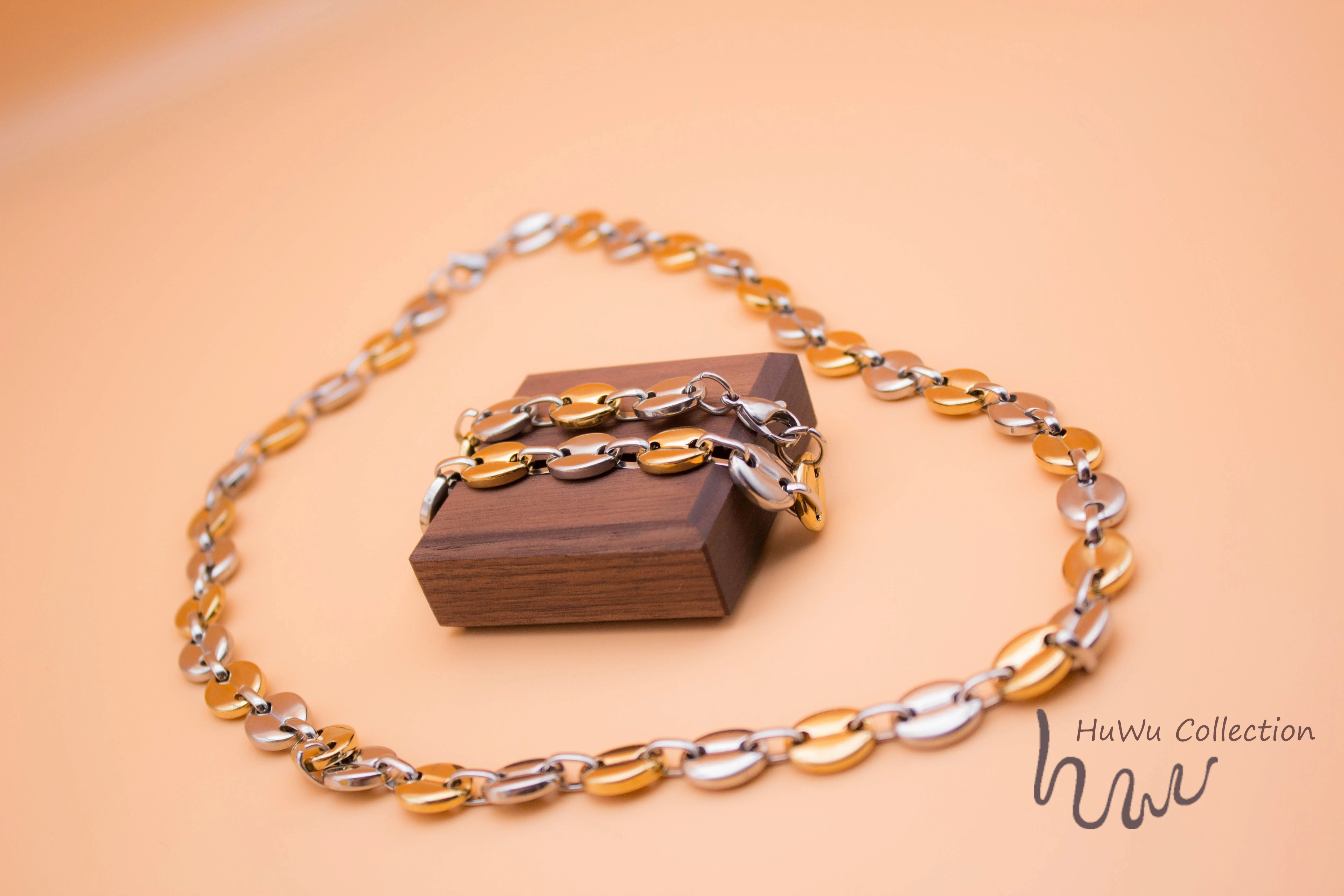 Двухцветная цепочка для кофейных зерен серебристого/золотого цвета два оттенка