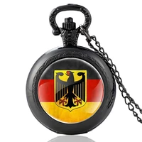 german flag and coat of arms of germany design black vintage quartz pocket watch men women pendant necklace hours clock gifts
