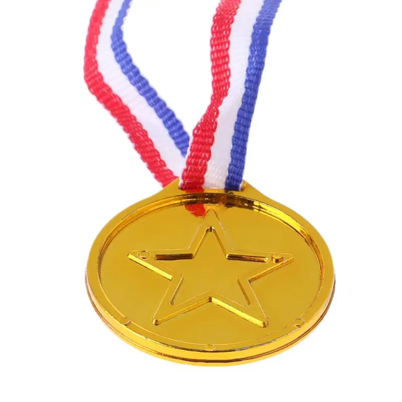 

12Pcs Plastic Gold Tone Winner Award Medals School Supplies Kids Toy Photo Props
