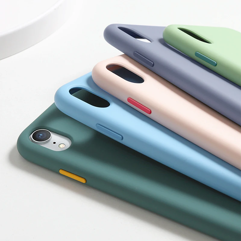 Contrast Color Case For iPhone 7 8 6 6s Plus 11 Original Liquid Silicone No Logo Shockproof Cover X Xs Pro Max XR |