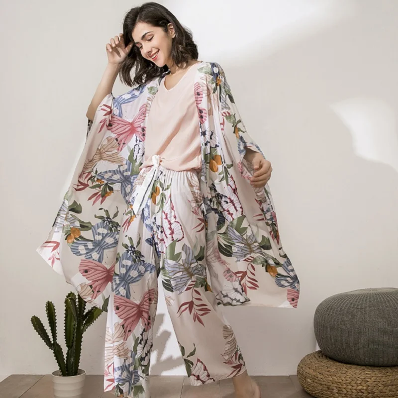 

Summer new fresh big leaves women's home clothes suit comfortable cotton silk vest robe women's pajamas