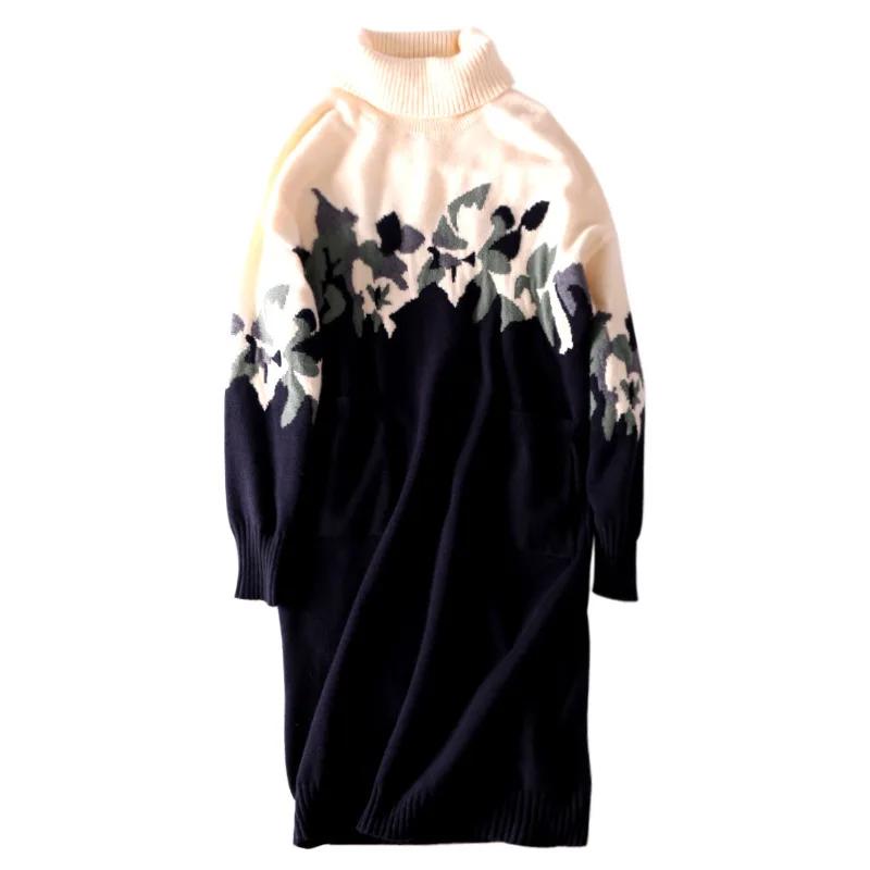 Водолазка оверсайз женский свитер зимний толстый с принтом длинный рукав