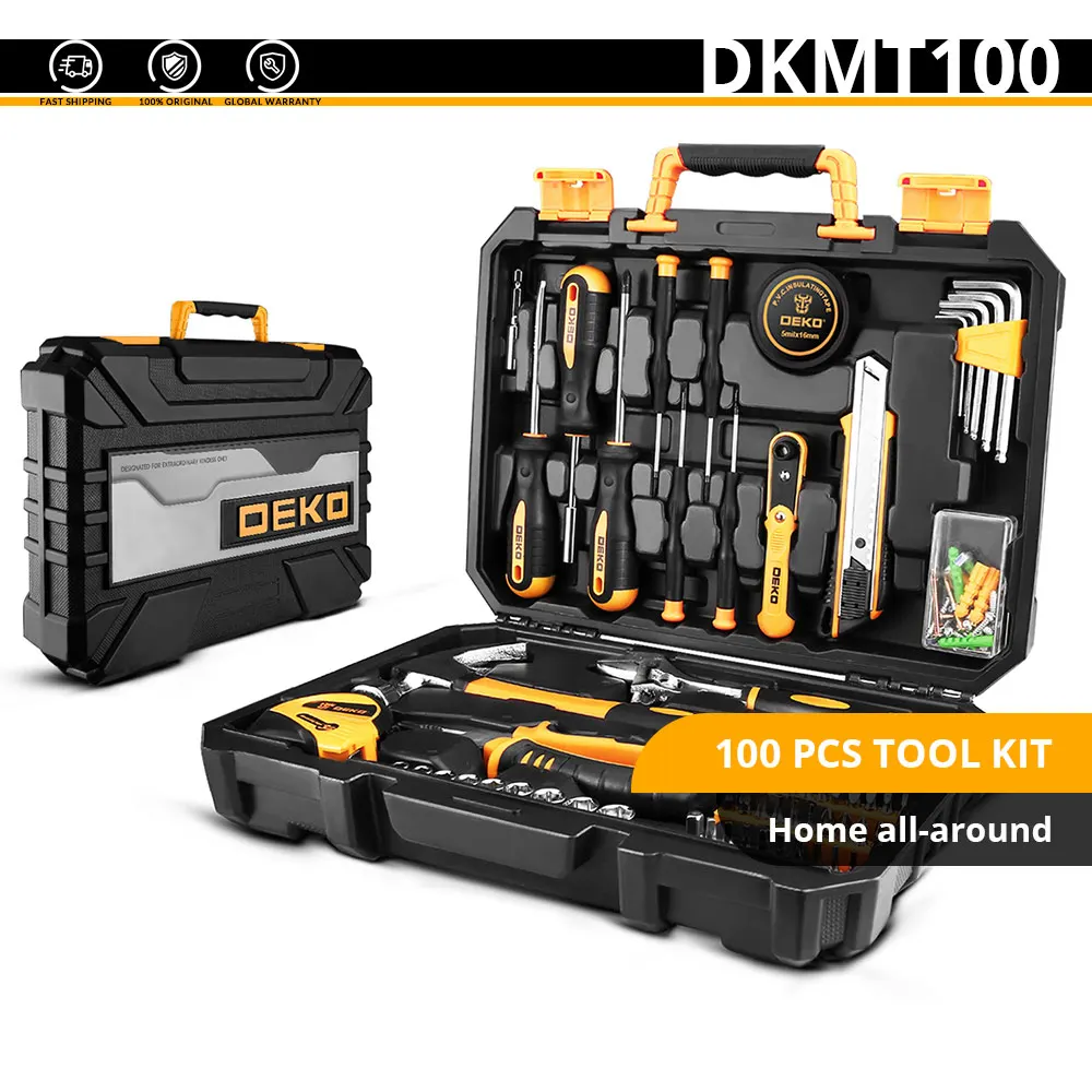 DEKO DKMT100 торцевой ключ набор инструментов авторемонт смешанный инструмент, комбинация, упаковка набор ручных инструментов с пластиковым ящиком для инструментов чехол для хранения - Цвет: DKMT100