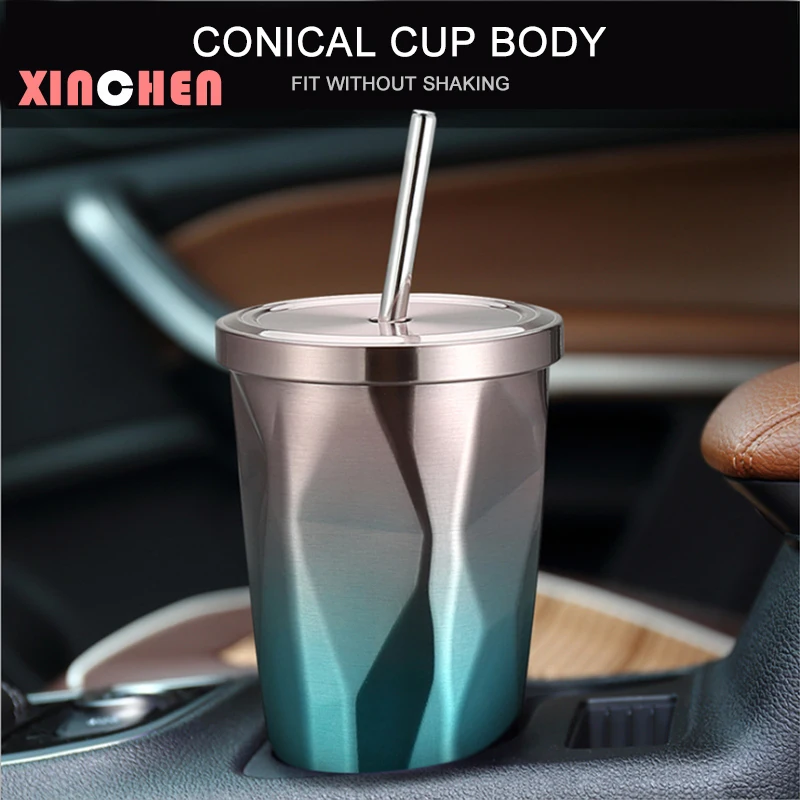 500 мл стакан из нержавеющей стали с соломенной горячей и холодной двойной стенкой