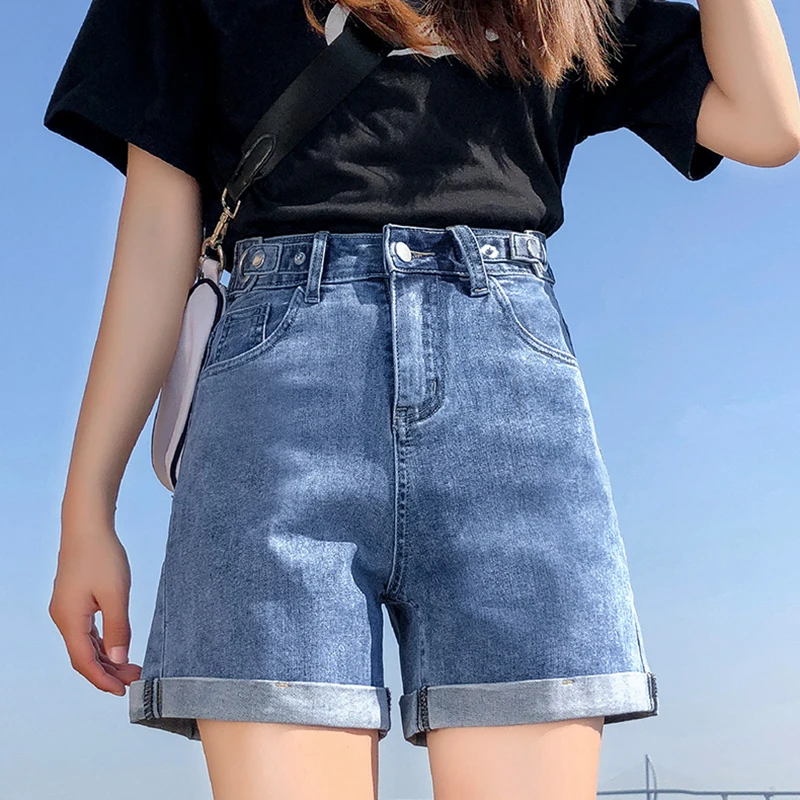 

Garemay Women's Denim Shorts Classic Vintage High Waist Blue Wide Leg Female Caual Summer Ladies Shorts Jeans For Women 2021