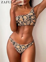 zaful snakeskin print one shoulder bikini set women sexy bandage leopard swimsuit female brazilian swimwear beach bathing suit