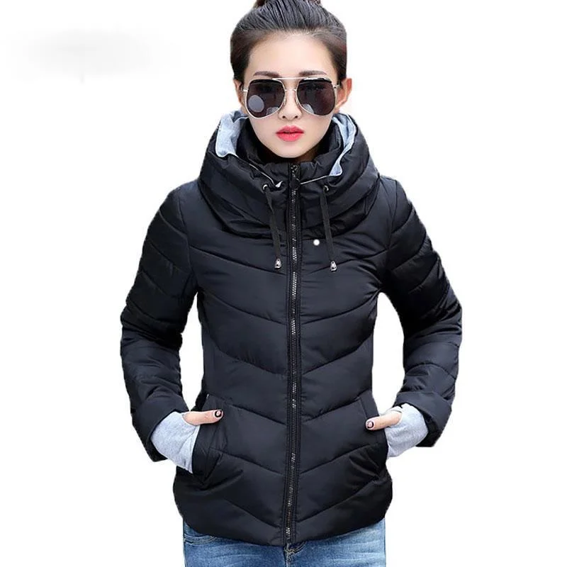 

Zipper hooded casual coat women parkas stand collar warm coat female fashion lightweight women parkas short casual winter jacket