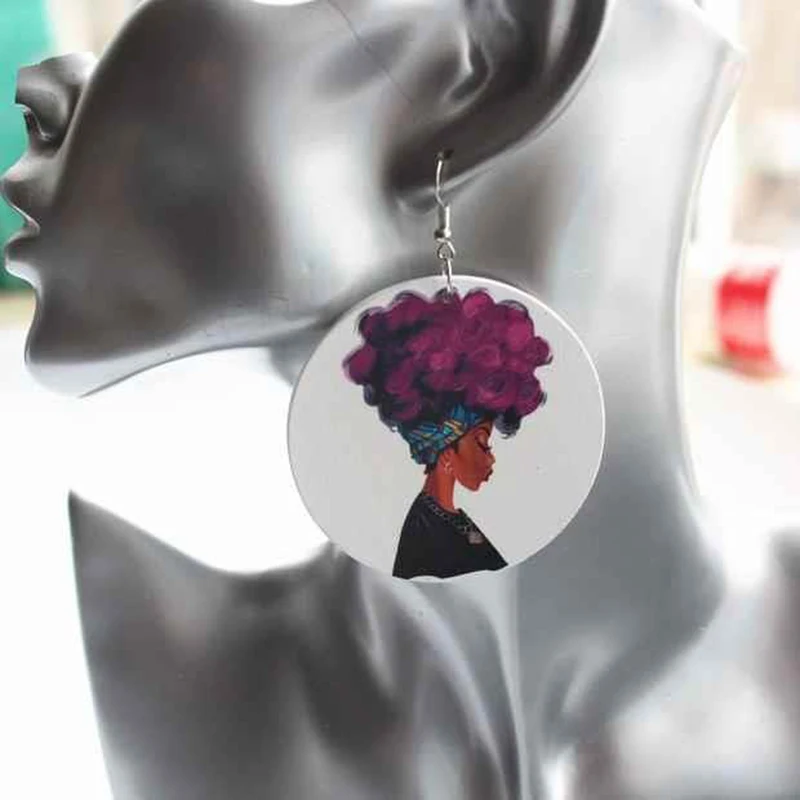 Деревянные африканские фиолетовые серьги капли в стиле королевы рока