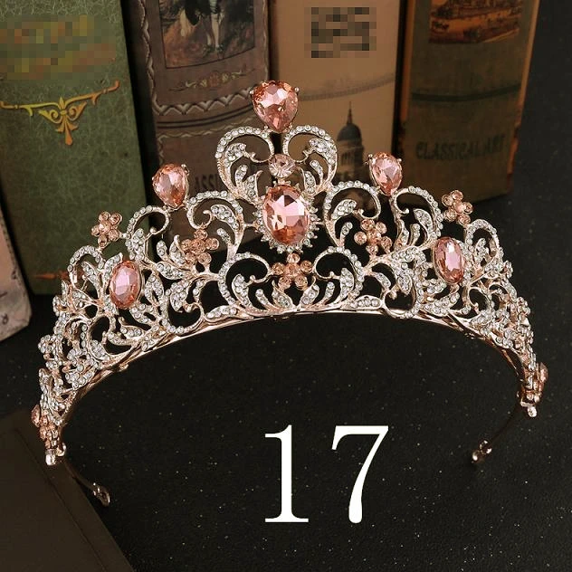 17 ORANGE STONE Различные розовые, синие, зеленые, красные короны с кристаллами, свадебная тиара, модная Королевская корона для свадьбы, головной убор, свадебные украшения для волос - Окраска металла: 17 ORANGE STONE