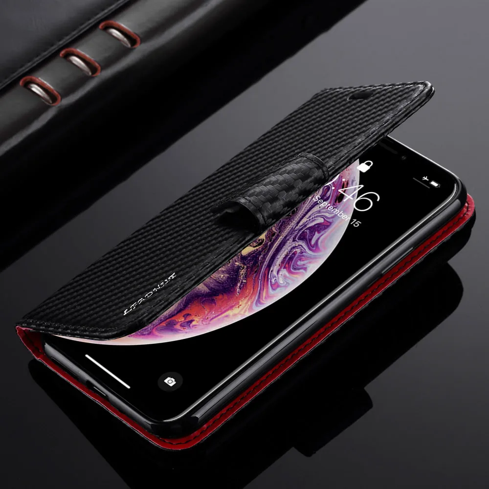 Чехол из углеродного волокна для iPhone X чехол Xr Xs 11 Pro Max деловой книжка с бумажником