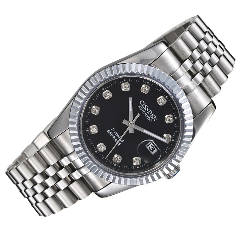

CISSDEN Stainless Steel Men Automatic Watches Sapphire Glass Men Mechanical Wristwatches Waterproof 100M Men Sports Clock 2020