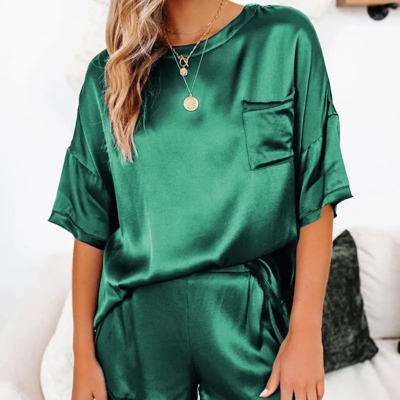 

2PCS Pajamas Suit 2021 Spring Summer New Nightwear With Pocket Short Sleeve Sleep Set Casual Sleepwear Intimate Lingerie