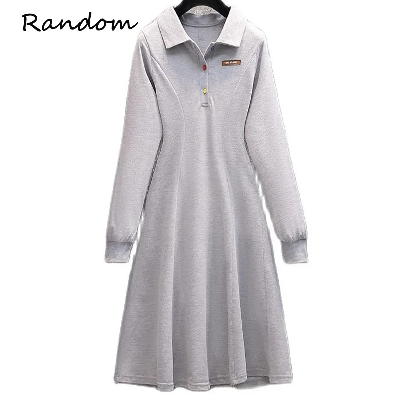 

Женское Хлопковое платье-рубашка-поло с длинным рукавом и надписью