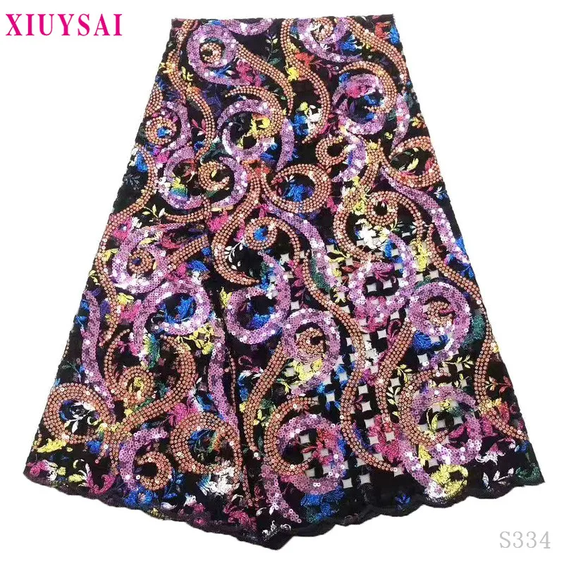 Новый дизайн высокое качество африканский тюль сетка бархат пайетки кружевная