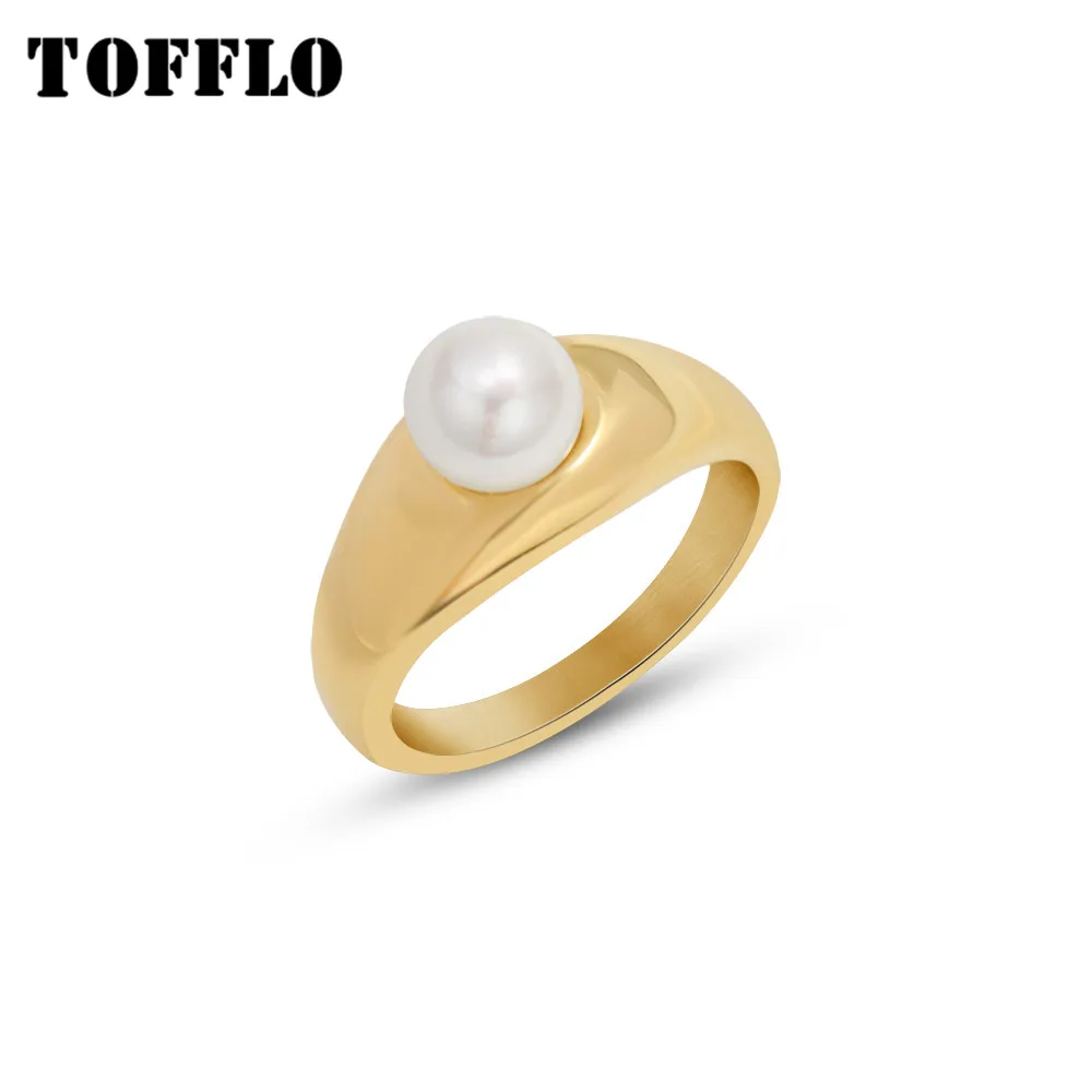 

TOFFLO Stainless Steel Jewelry Pearl Ring Is Plated With 18 K Gold And Overlapped With Women's Fashion Food Ring BSA236
