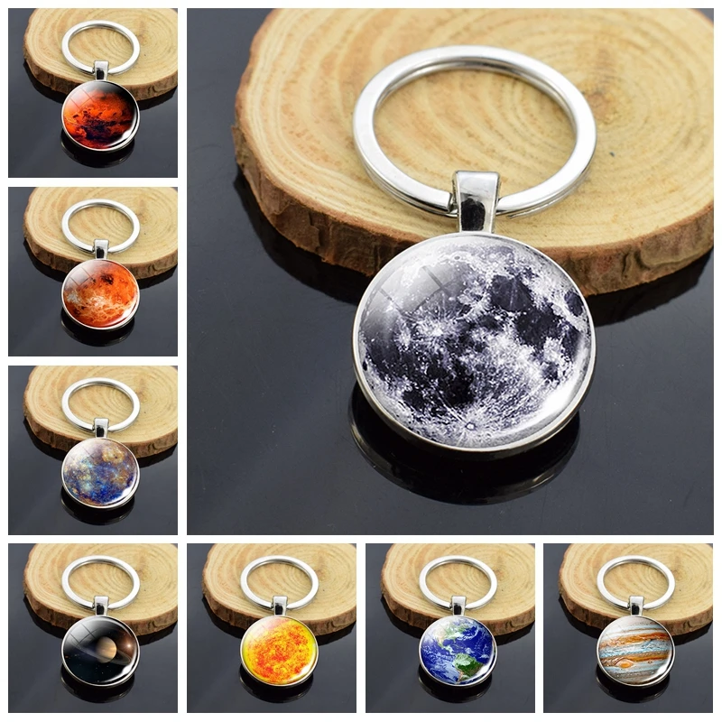 

Moon Keychain Keyring Solar System Galaxy Nebula Planet Double Side Glass Dome Key Chain Ring Universe Astronomy Lover Gift