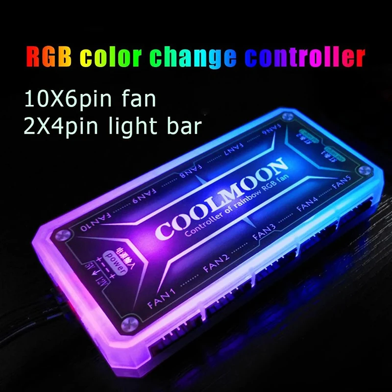 

RGB Controller 4Pin PWM 5V 6Pin ARGB Cooling Fan Smart Remote Control Household Computer Accessories For COOLMOON