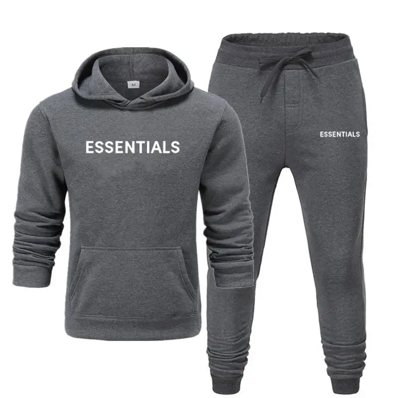 

Mens Hoodies 2 Pieces Sets Tracksuit Men Hooded Sweatshirt+Pants Pullover Hoodie Sportswear Suit ESSENTIALS Print Casual Clothes
