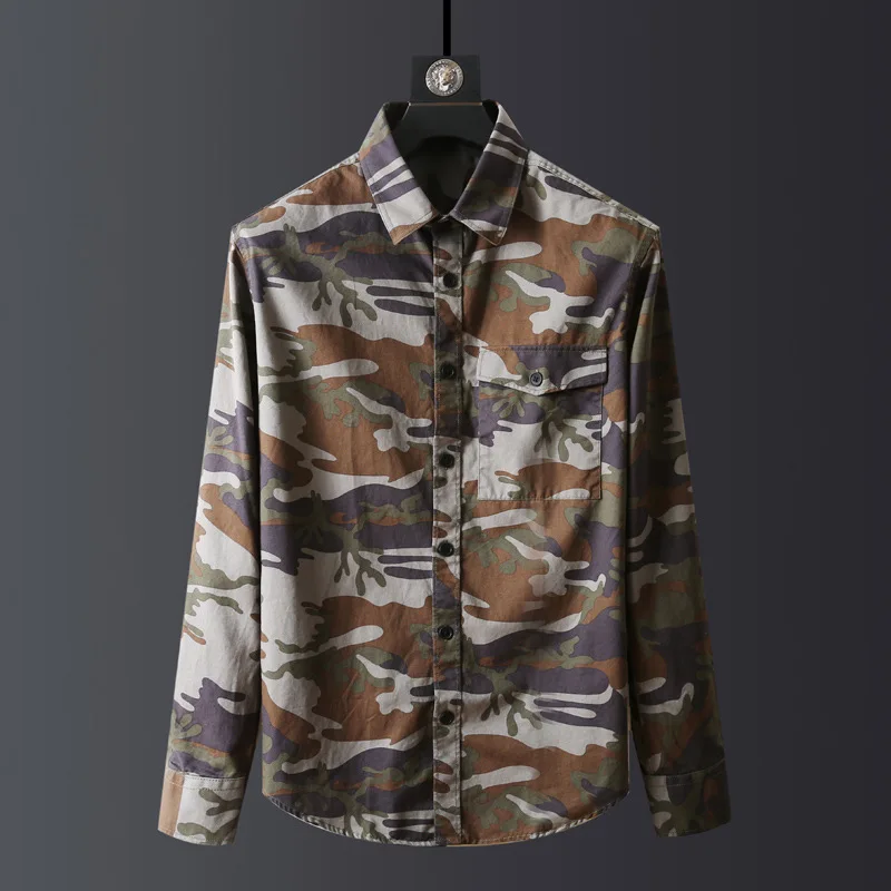 

Young men's Plus Size camouflage printed long sleeve shirt