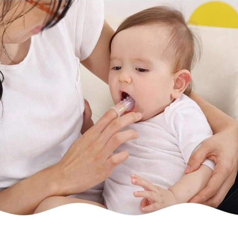 Cepillo de dientes de silicona para beb&eacute; + caja, limpieza de goma, suave, transparente-1